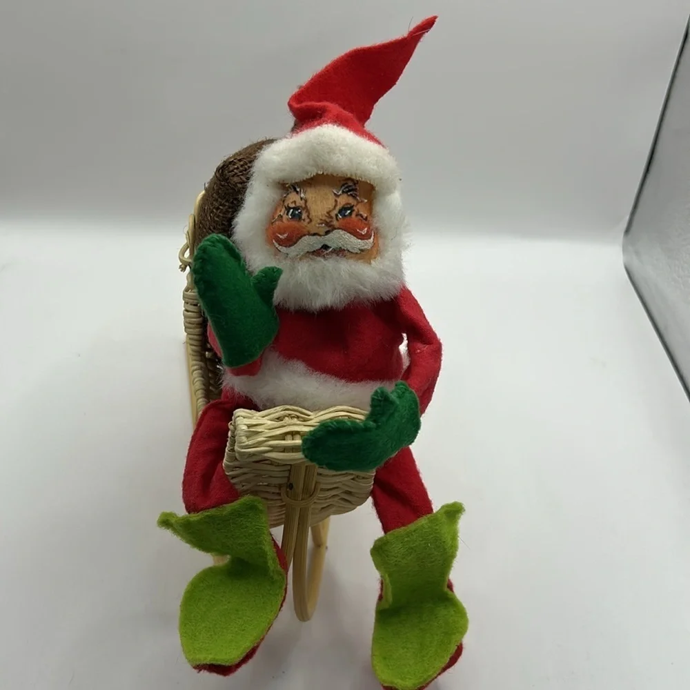 Vintage Annalee Santa on Wicker Sled
